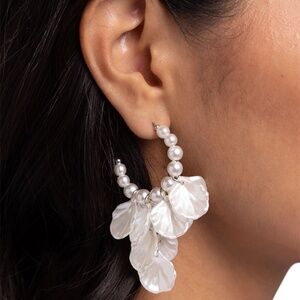 Frilly Feature White Hoop Earrings